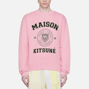 ★NWT Org.$255 MAISON KITSUNÉ Pink Hotel Olympia Edition Varsity Sweatshirt L★